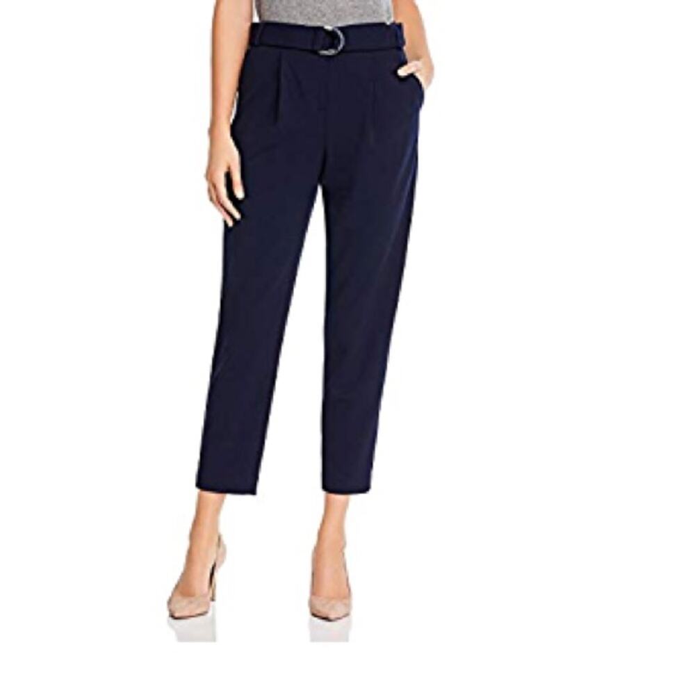 New Calvin Klein Belted Pleated Slim-Leg Pants in Navy Women's 8